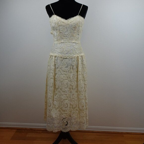 VTG 80s 90s Wedding Dress Ivory Lace Custom Made Size S Party Prom with Jacket - Picture 11 of 16